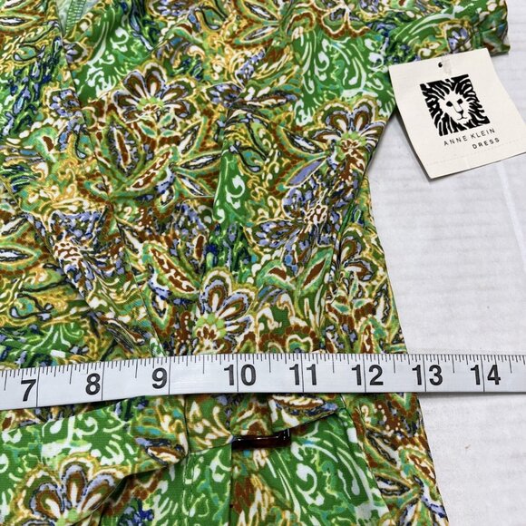 Anne Klein‎ Dress Womens 2 Green Floral Faux Wrap Jersey Knit Surplice Ruched - Picture 6 of 12